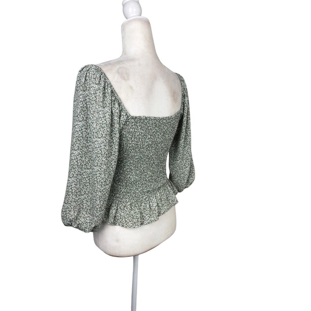 Paper Crane Top Women's Size Small Green Floral Smocked Peasant Boho Y2K - Picture 5 of 13